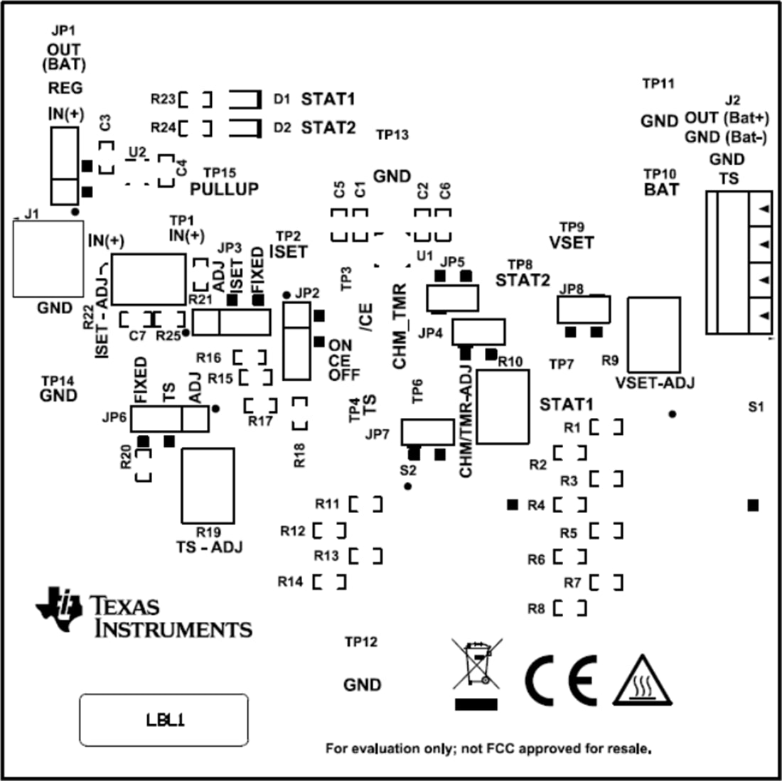Technische Zeichnung - Texas Instruments bq25171EVM Ladegerät-Evaluierungsmodul (EVM)