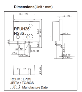 Technische Zeichnung - ROHM Semiconductor RFUH25NS3S Schnelle Freilaufdioden