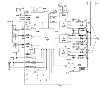 Applikations-Schaltungsdiagramm - ROHM Semiconductor BM64300MUV/BM64070MUV Vorschaltgeräte für bürstenlose Motoren
