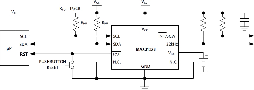Applikations-Schaltungsdiagramm - Analog Devices / Maxim Integrated MAX31328 I2C-Echtzeituhr (RTC)