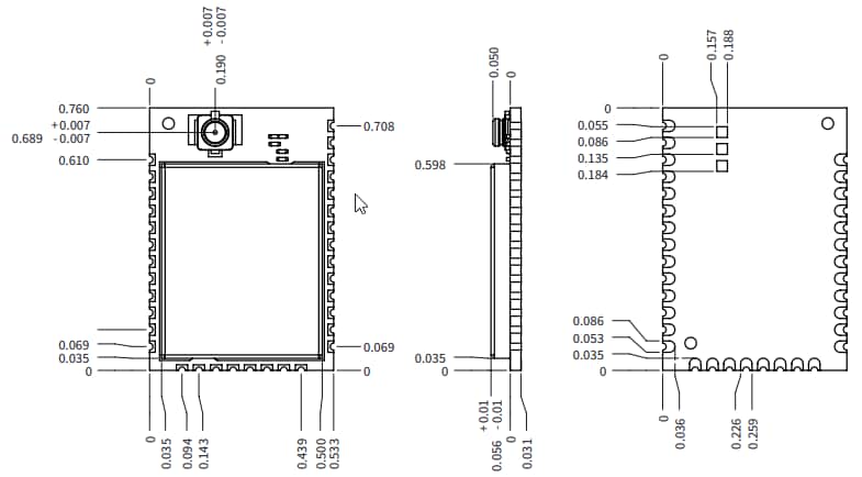 Technische Zeichnung - Digi XBee® 3 Zigbee 3,0 Module