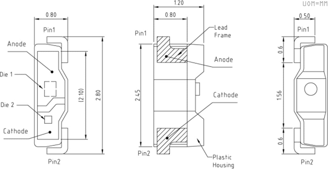 Technische Zeichnung - ams OSRAM Micro SIDELED® 2808 LEDs