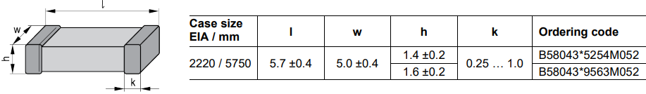 Technische Zeichnung - EPCOS / TDK CeraLink™ SMD-Kondensatoren