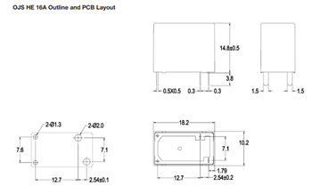 Technische Zeichnung - TE Connectivity OJS Miniatur-PCB-Relais 