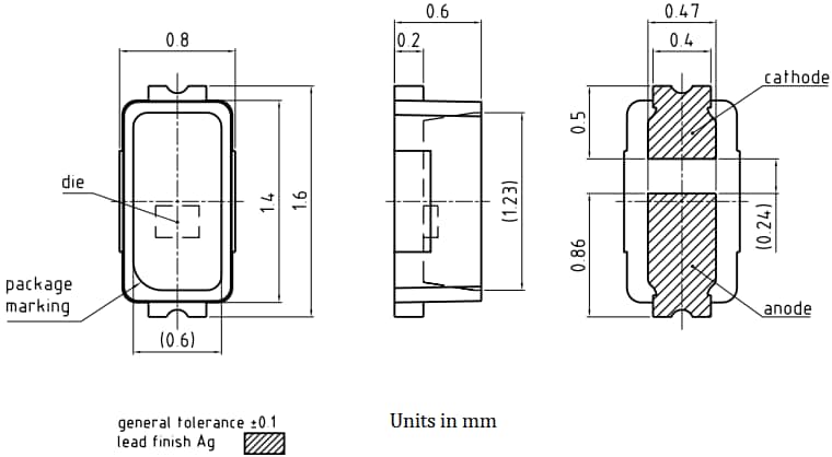 Technische Zeichnung - ams OSRAM OSTUNE® E1608 KW DELSS2.CC 30-mA-LEDs