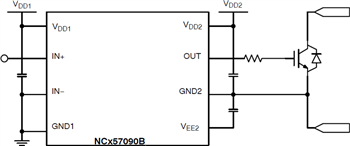 Applikations-Schaltungsdiagramm - onsemi NCD57090 und NCV57090 IGBT-/MOSFET-Gate-Treiber