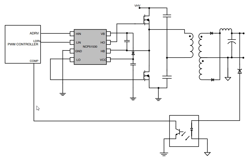 Blockdiagramm - onsemi NCP51100A Low-Side-Gate-Treiber