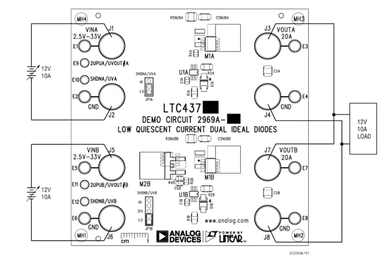 Applikations-Schaltungsdiagramm - Analog Devices Inc. LTC4372/LTC4373 DC2969A-A/B-Demonstrationsboards