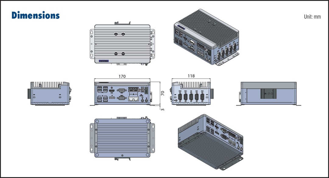 Technische Zeichnung - Advantech EPC-C301 Lüfterloser Embedded-PC