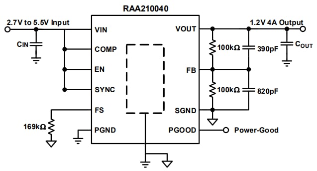 Applikations-Schaltungsdiagramm - Renesas Electronics RAA210040 DC/DC Mini-Abwärtsmodul