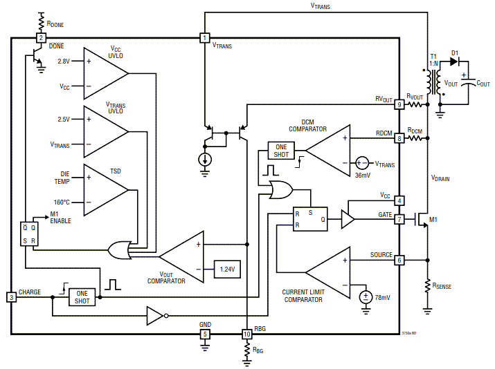 Blockdiagramm - Analog Devices Inc. LT3750A Kondensator-Ladegerät-Controller