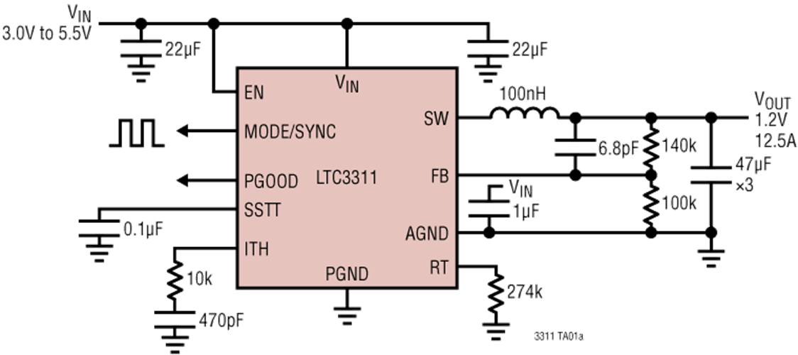 Applikations-Schaltungsdiagramm - Analog Devices Inc. LTC3311 und LTC3311S Silent Switcher-Abwärtswandler