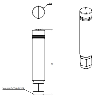 Mechanical Drawing - Maxtena MEA-915-SW-SMA 915MHz ISM Screw Mount Antenna