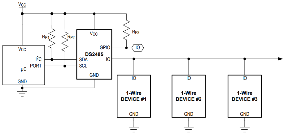 Applikations-Schaltungsdiagramm - Analog Devices / Maxim Integrated DS2485Q+U Erweiterter 1-Wire-Master mit Speicher