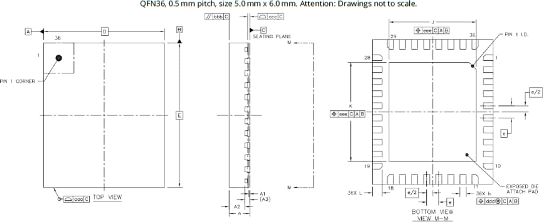 Technische Zeichnung - Analog Devices / Maxim Integrated TMC6140-LA 3-Phasen-BLDC-MOSFET-Gate-Treiber