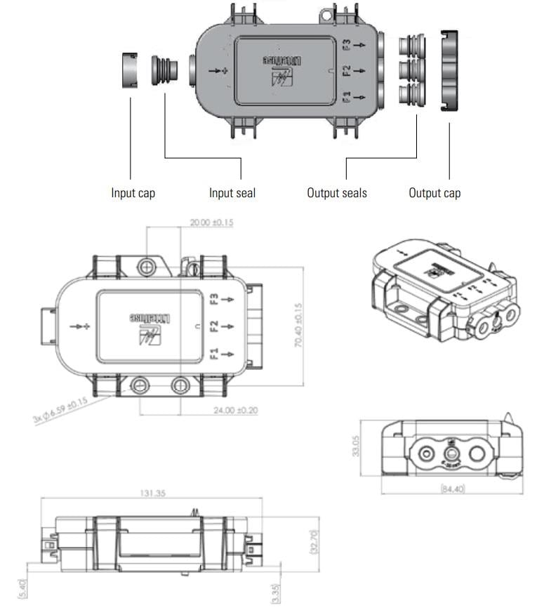 Technische Zeichnung - Littelfuse MDB-Baureihe MIDI-Stromverteiler-Sicherungshalter