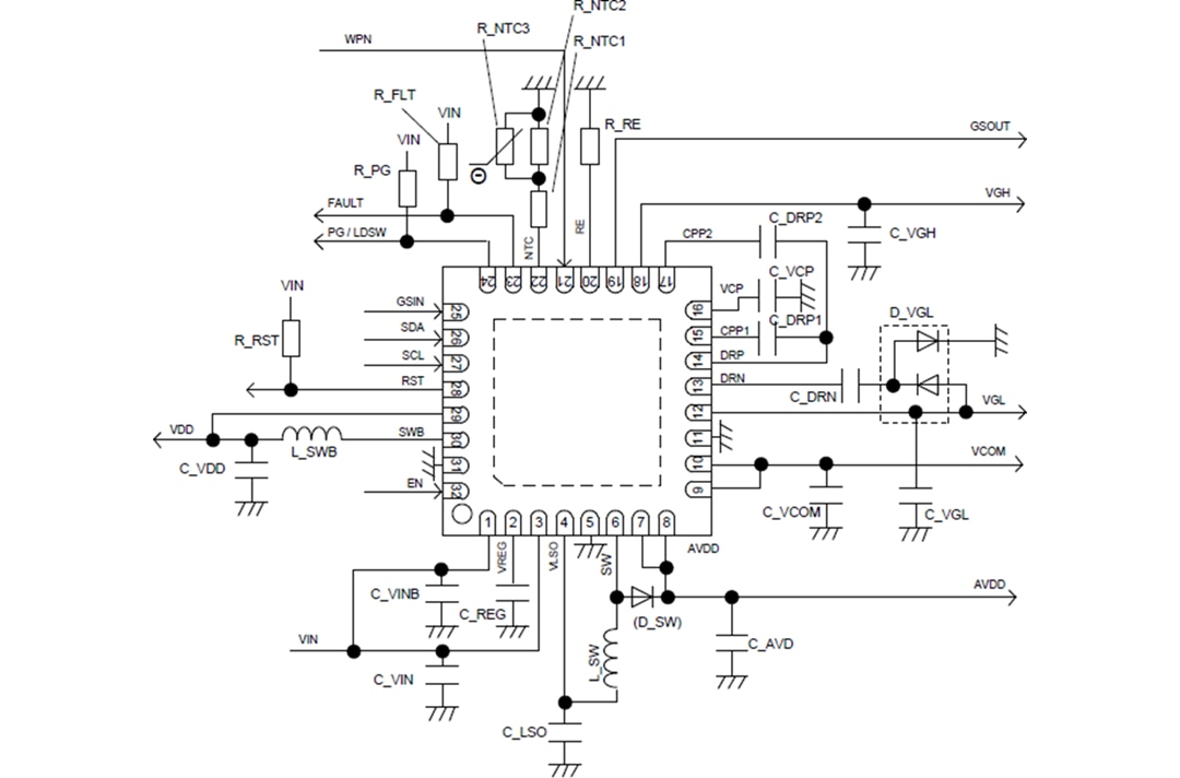 Applikations-Schaltungsdiagramm - ROHM Semiconductor BM81810MUV-M Automotive-Panel-Leistungsmanagement-IC