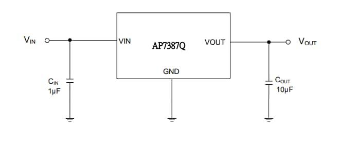 Applikations-Schaltungsdiagramm - Diodes Incorporated AP7387Q Automotive-µLDO-Regler