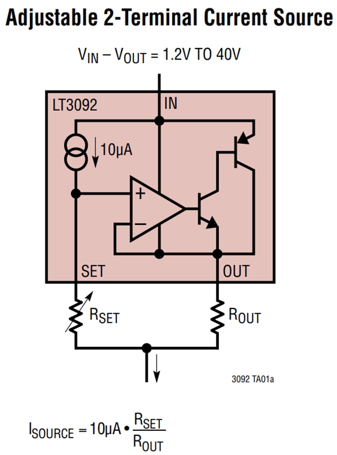 Applikations-Schaltungsdiagramm - Analog Devices Inc. LT3092 Programmierbare Stromquelle mit zwei Anschlüssen