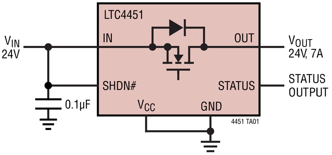 Applikations-Schaltungsdiagramm - Analog Devices Inc. LTC4451 40 V 7 A Ideal-Diode