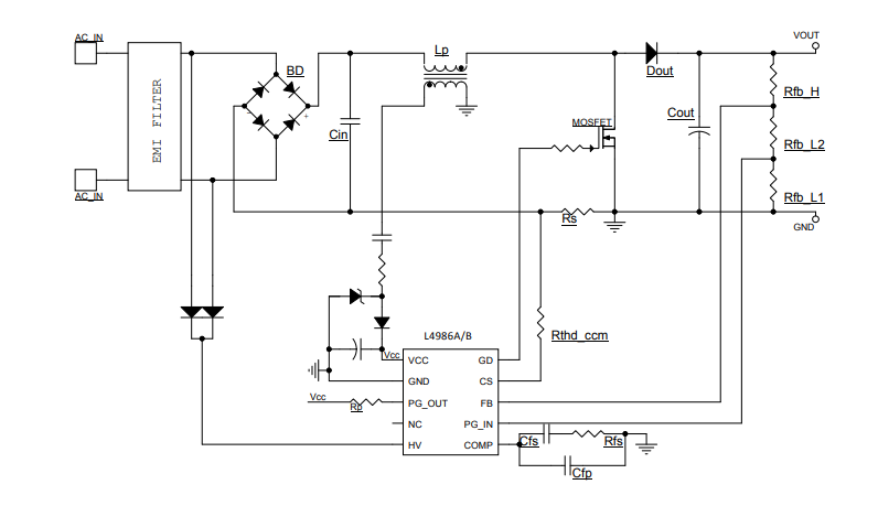 Applikations-Schaltungsdiagramm - STMicroelectronics L4986 CCM-PFC-Controller
