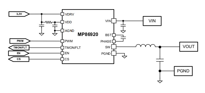Application Circuit Diagram - Monolithic Power Systems (MPS) MP86920 Intelli-Phase™ Solution