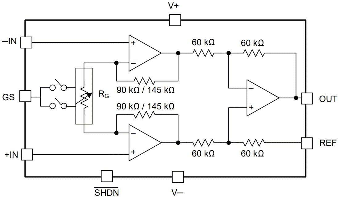 Blockdiagramm - Texas Instruments INA350 Niedrigenergie-Instrumentenverstärker