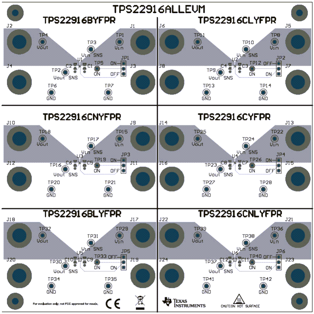 Technische Zeichnung - Texas Instruments TPS22916ALLEVM Lastschalter-Evaluierungsmodul