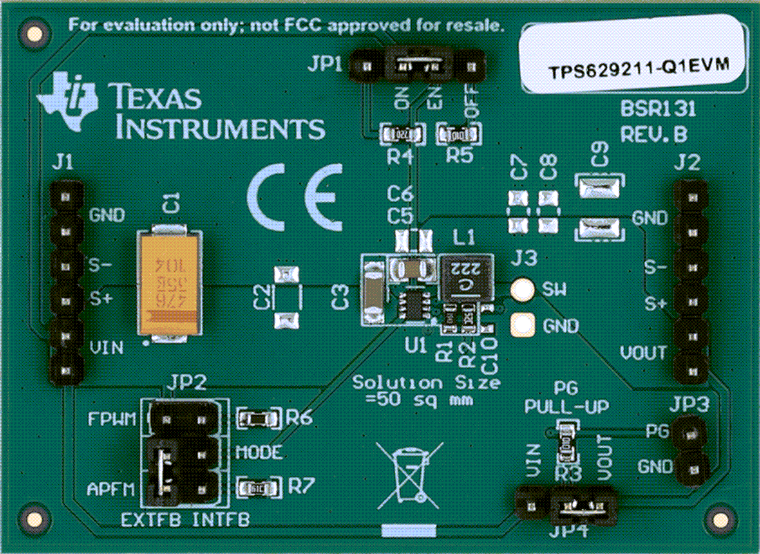 Technische Zeichnung - Texas Instruments TPS629211-Q1EVM Wandler-Evaluierungsmodul