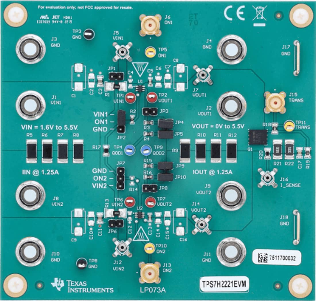 Technische Zeichnung - Texas Instruments TPS7H2221EVM Lastschalter-Evaluierungsmodul
