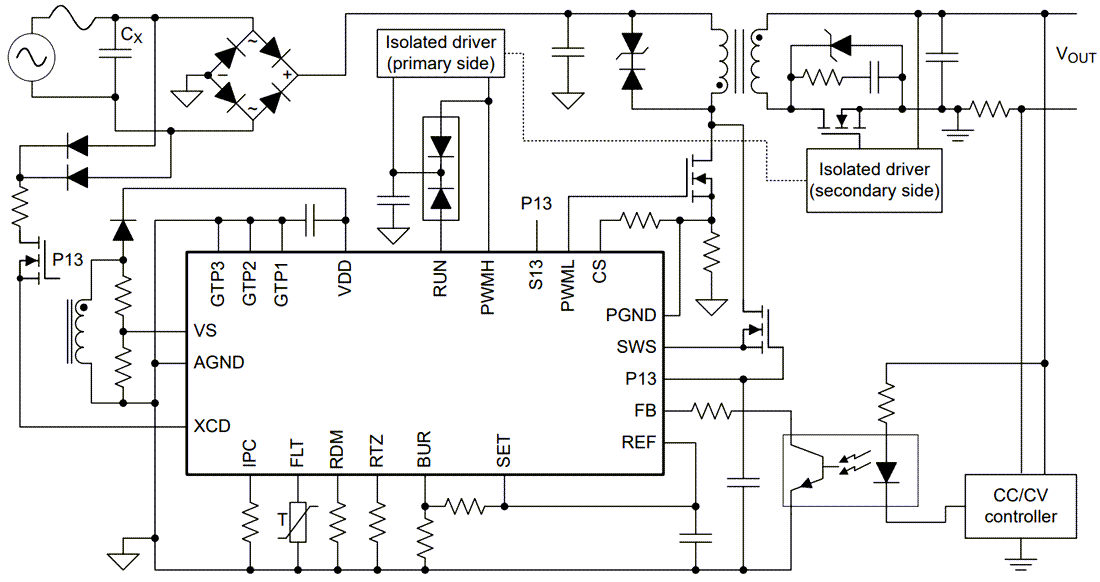 Applikations-Schaltungsdiagramm - Texas Instruments UCC28781/UCC28781-Q1 ZVS-Controller