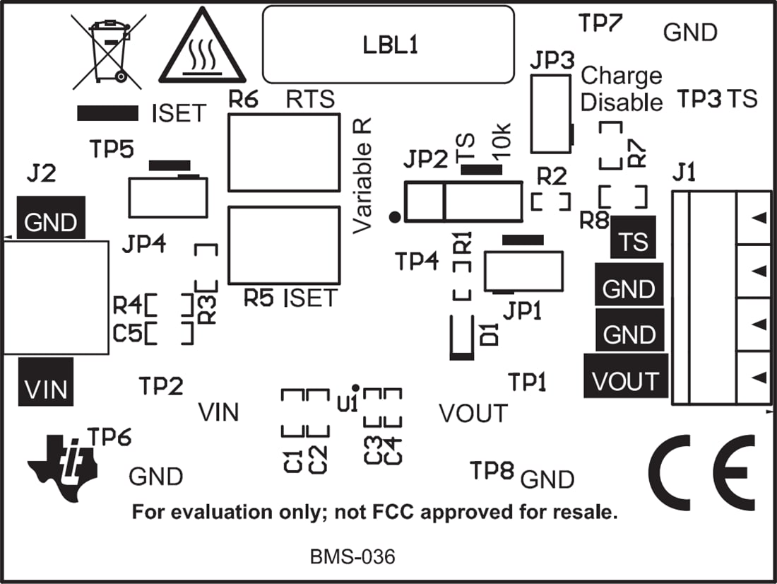 Technische Zeichnung - Texas Instruments bq25175EVM Ladegerät-Evaluierungsmodul (EVM)