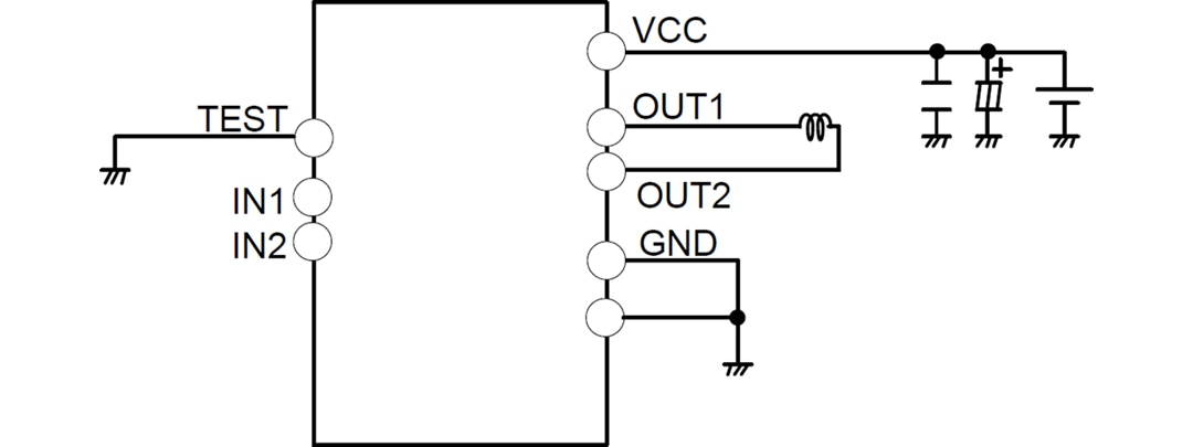 Applikations-Schaltungsdiagramm - ROHM Semiconductor BD62130xEFJ 36-V-DC-Bürstenmotortreiber