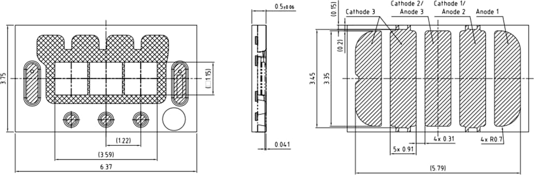 Technische Zeichnung - ams OSRAM OSLON® Black Flat X KW3 HNL631.TK LEDs (3-Chip)