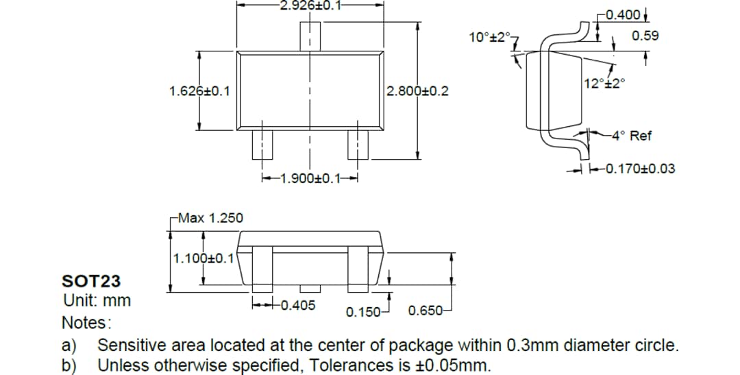 Technische Zeichnung - MEMSIC MHA-18x Hall-Effekt-Schalter