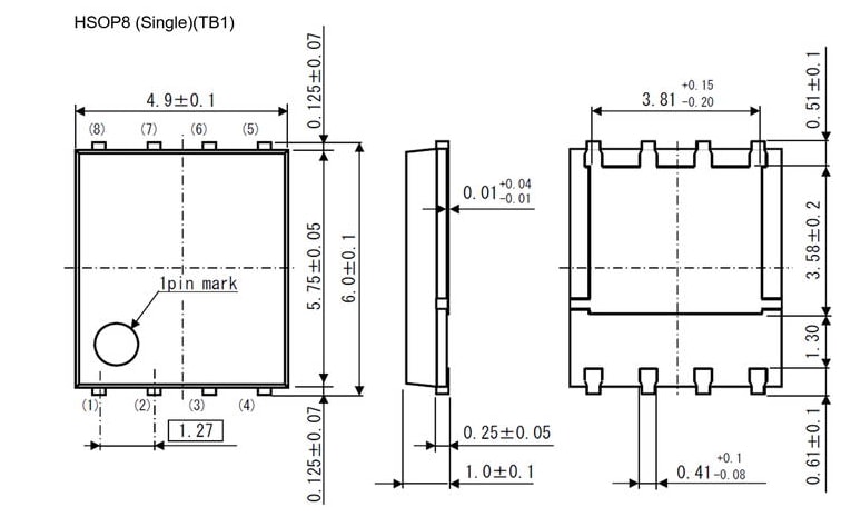 Technische Zeichnung - ROHM Semiconductor RS1L151AT P-Kanal 60-V- 56-A-Leistungs-MOSFET