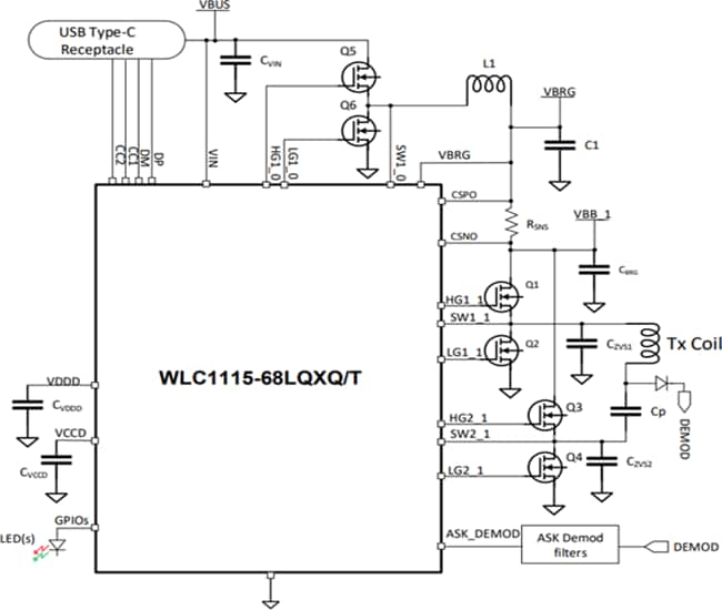 Applikations-Schaltungsdiagramm - Infineon Technologies WLC1115 Sender für kabelloses Laden