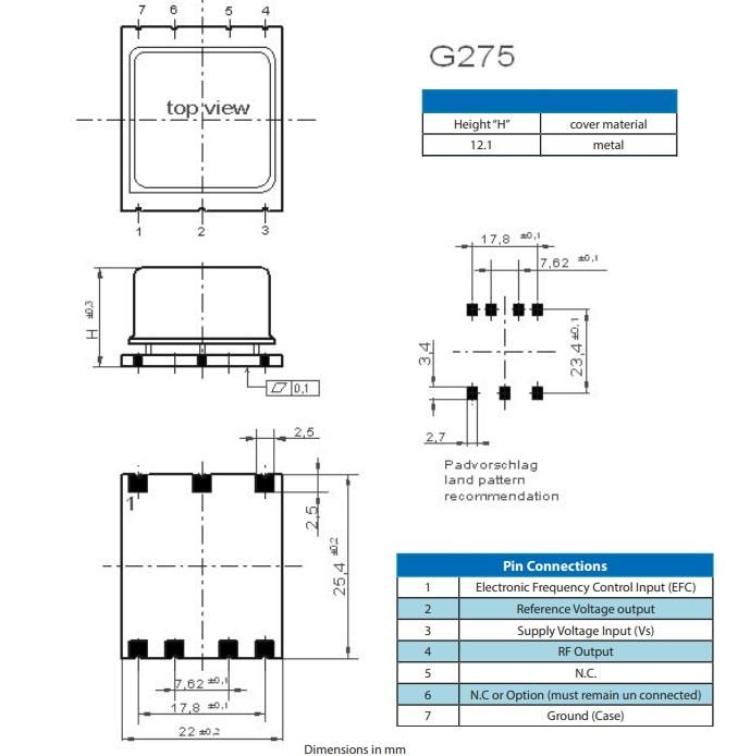 Technische Zeichnung - Microchip Technology OX-221 Ofengesteuerte Quarzoszillatoren