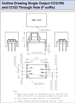 Technische Zeichnung - TDK-Lambda CCG 1,3 W bis 10 W Isolierte DC/DC-Wandler