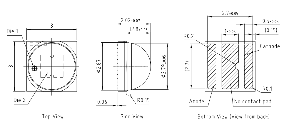 Technische Zeichnung - ams OSRAM OSLON® Square GW CSSRM3.EM Hochleistungs-LEDs