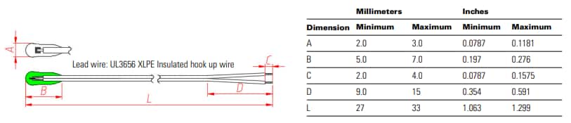 Mechanical Drawing - Eaton Electronics NRL Epoxy-Sealed Radial Lead NTC Thermistors