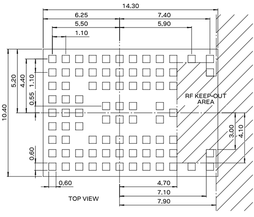 Technische Zeichnung - u-blox NORA-W2 Expresslink Multifunkmodule
