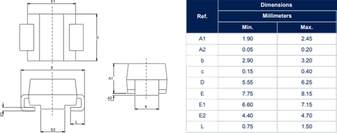 Technische Zeichnung - STMicroelectronics SMC30J Transiente Spannungsunterdrückungsdioden