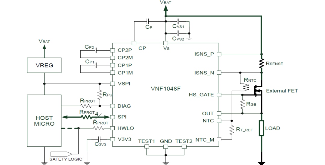 Applikations-Schaltungsdiagramm - STMicroelectronics VNF1048F Automotive-High-Side-Schalter-Controller