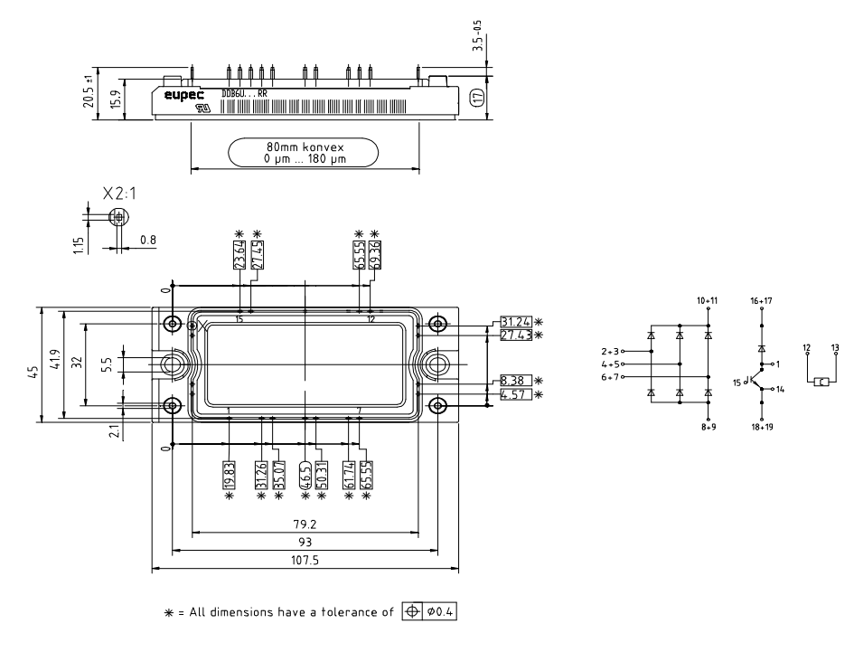 Technische Zeichnung - Infineon Technologies DDB6U134N16RR IGBT-Siliziummodule