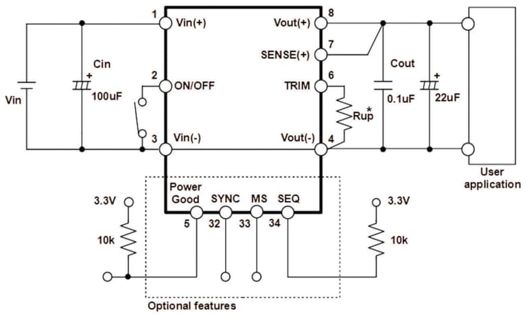 Applikations-Schaltungsdiagramm - TDK-Lambda Nicht-isolierte DC/DC-Abwärtswandler der Baureihe RGA
