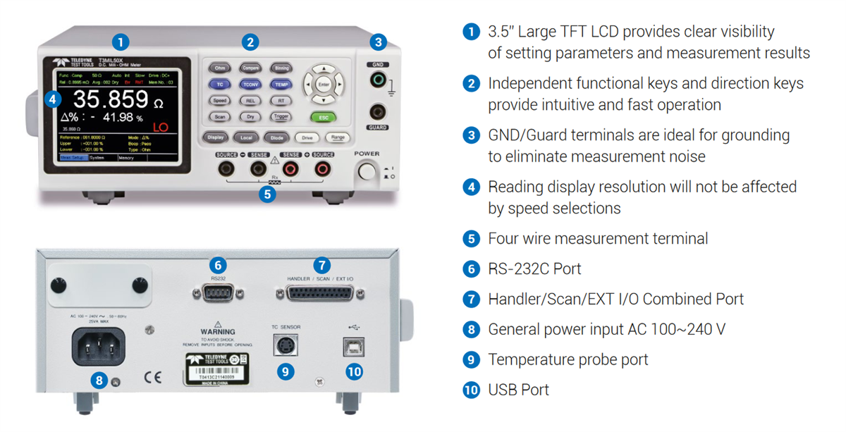 Tabelle - Teledyne LeCroy DC-Milliohmmeter T3MIL50 und T3MIL50X 
