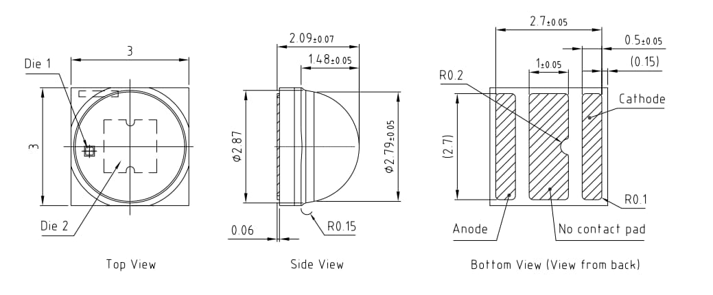 Technische Zeichnung - ams OSRAM OSLON® Square GW CSSRM3.PM Hochleistungs-LEDs