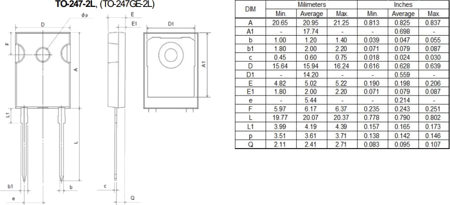 Technische Zeichnung - ROHM Semiconductor RFx30TZ6S & RFx60TZ6S Ultra Fast Recovery-Dioden