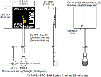 Technische Zeichnung - TE Connectivity / Linx Technologies Wi-Fi® 6/6E-Antennen ANT-W63-FPC 